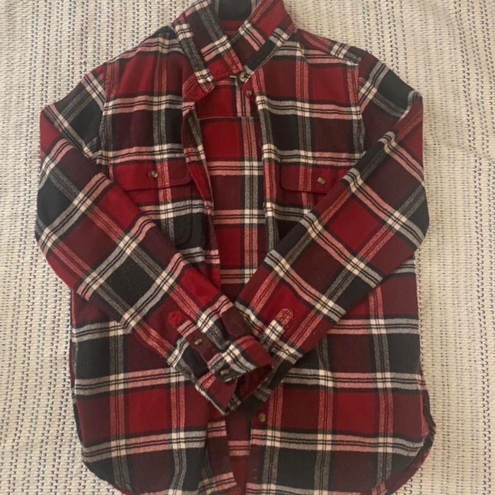 American eagle red black and white flannel in “classic fit”